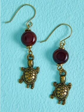 Earthbound Brown Agate Turtle Earrings, NWT🐢